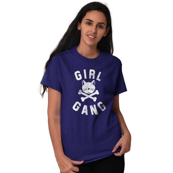 Girl Gang Punk Kittycat Crossbones Women's Plus Size Graphic Tee Brisco Brands 2X