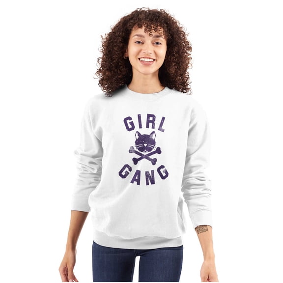 Girl Gang Punk Kittycat Crossbones Women Plus Size Crewneck Sweatshirt Brisco Brands 3X