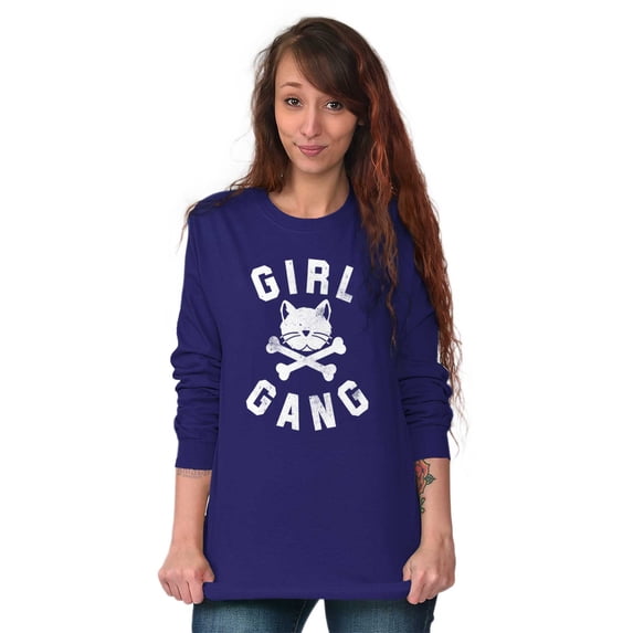 Girl Gang Punk Kittycat Crossbones Women's Long Sleeve T Shirt Brisco Brands 2X