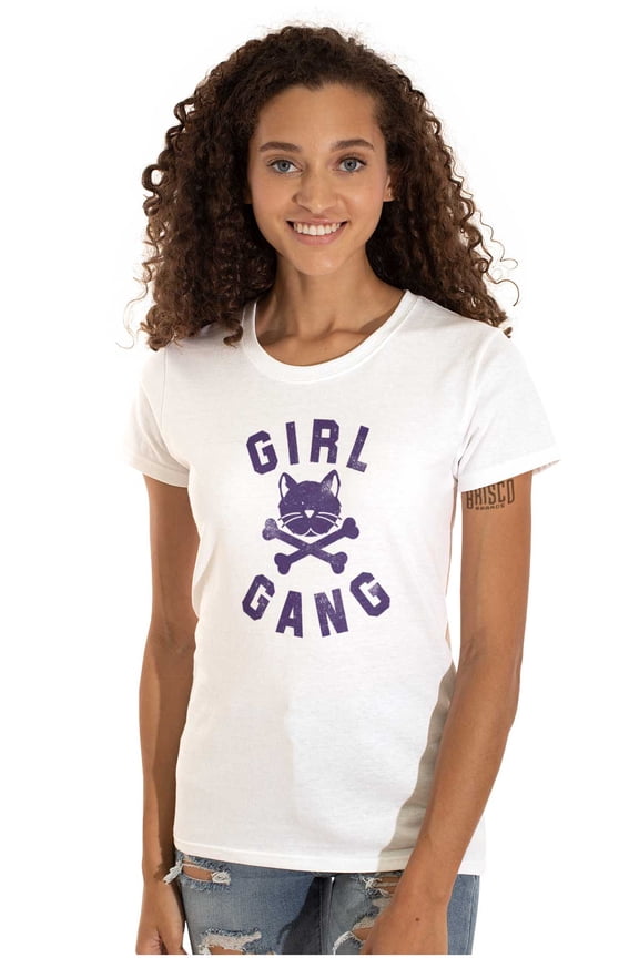 Girl Gang Punk Kittycat Crossbones Womens Slim Fit Graphic Tee Brisco Brands S