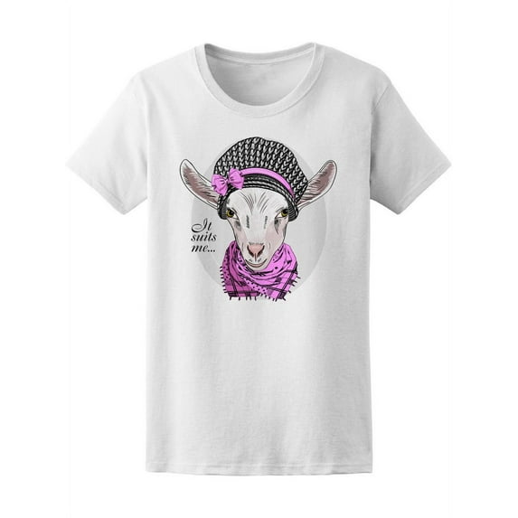 Girl Goat With Hat & Pink Scarf T-Shirt Women -Image by Shutterstock, Female XX-Large
