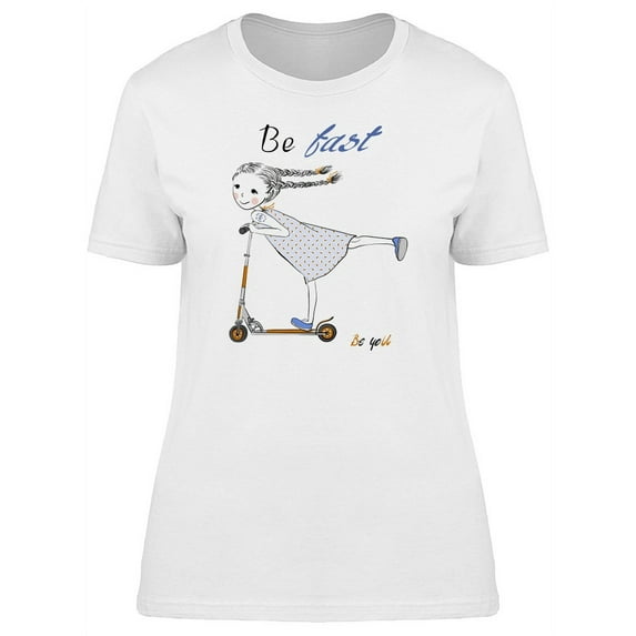 Girl Goes Fast On A Scooter T-Shirt Women -Image by Shutterstock, Female Large