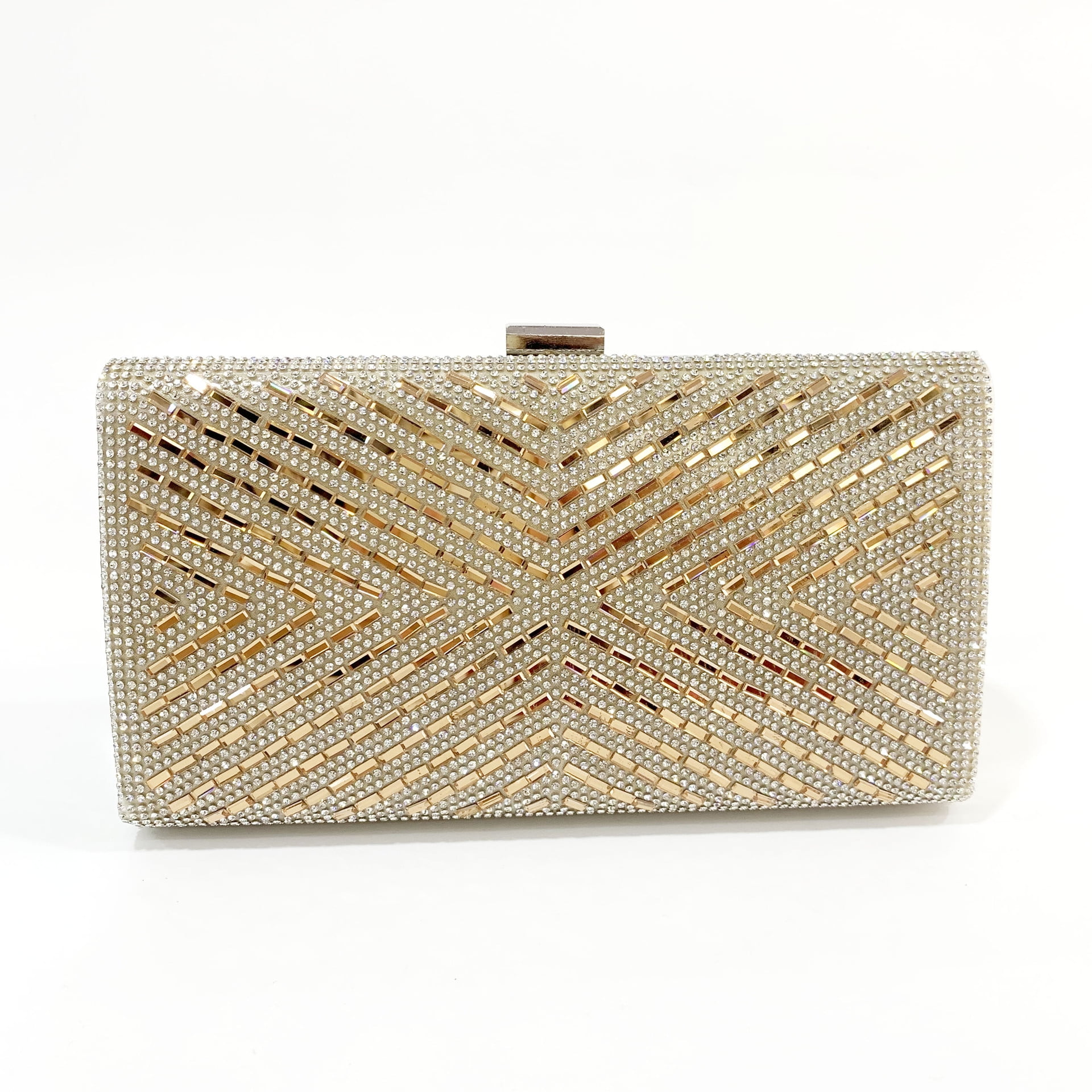 Girl Gold X-Stripe Envelope Clutch Bag, Women's Gold X-Stripe Envelope Evening Clutches Wedding, Prom, And Party Purse- Gold