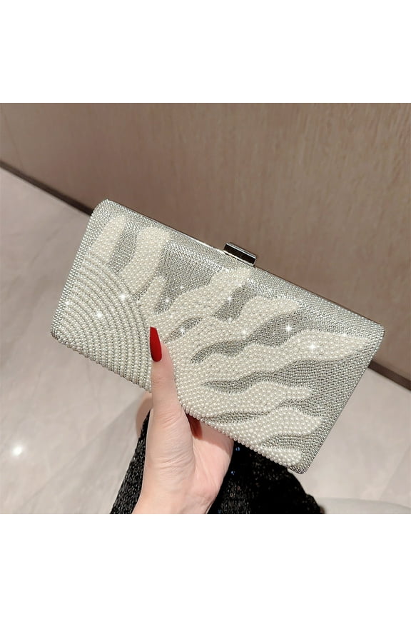 Girl Gold and Pearl Envelope Clutch Bag, Women's Gold and Pearl Envelope Evening Clutches Wedding And Party Purse-Pearl