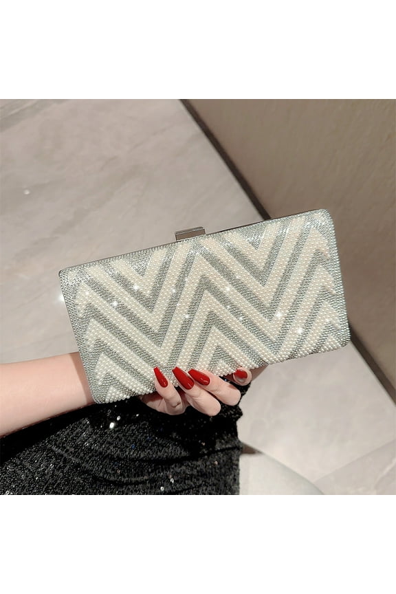 Girl Gold and Pearl Envelope Clutch Bag, Women's Gold and Pearl Envelope Evening Clutches Wedding And Party Purse- Pearl