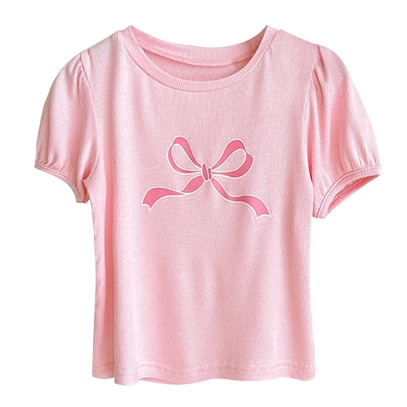 Girl Graphic Loose Fit T Shirts Tee Tops for Girl Lantern Short Sleeve Casual Bow Tie Crochet Striped Summer Fall Shirts 2026 Soft Comfy Clothing Trendy 1 Year