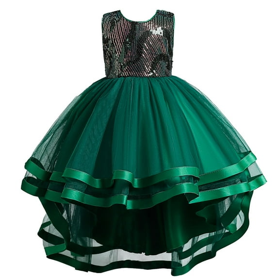 Girl Green Dress with Ruffle without Sleeves for wedding, pageant, graduation, Birthday, Christmas, New Year and Eid ages 8 years old.