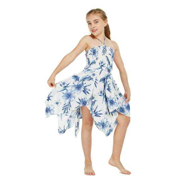 Girl Gypsy Uneven Bottom Hawaiian Luau Dress in Day Dream Bloom Size 8