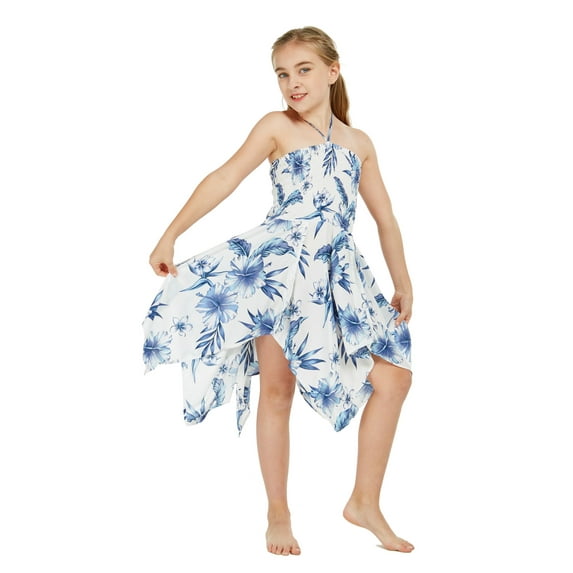 Girl Gypsy Uneven Bottom Hawaiian Luau Dress in Day Dream Bloom Size 8