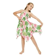 HAWAII HANGOVER Girl Gypsy Uneven Bottom Hawaiian Luau Dress in Lotus and Orchid Size 12