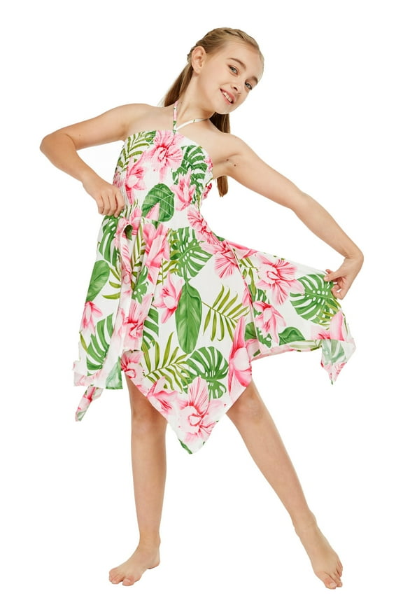 Girl Gypsy Uneven Bottom Hawaiian Luau Dress in Lotus and Orchid Size 8