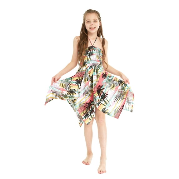 Girl Gypsy Uneven Bottom Hawaiian Luau Dress in Sunset Neon Pastel Size 4