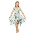 thumbnail image 1 of Girl Gypsy Uneven Bottom Hawaiian Luau Dress in Wispy Cereus Light Blue Size 12, 1 of 5