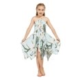 thumbnail image 1 of Girl Gypsy Uneven Bottom Hawaiian Luau Dress in Wispy Cereus Light Blue Size 4, 1 of 5
