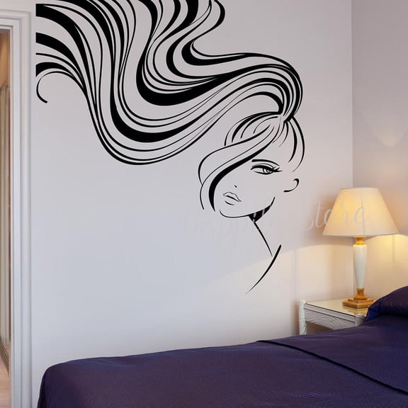 Girl Hair Barber Salon Abstract Logo Wall Stickers Idea Vinyl Window Decal for Beauty Stylist Removable 80x87cm