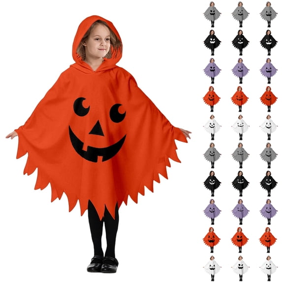 Girl Halloween Outfit Unisex Ghost Face Kids Hooded Cape Halloween Party Outfit Kids 7-9 Years