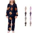 thumbnail image 1 of Girl Halloween Pajamas Set 2Pcs Soft Satin Silky Pjs Long Sleeve Button Down Sleepwear Loungewear, 1 of 6