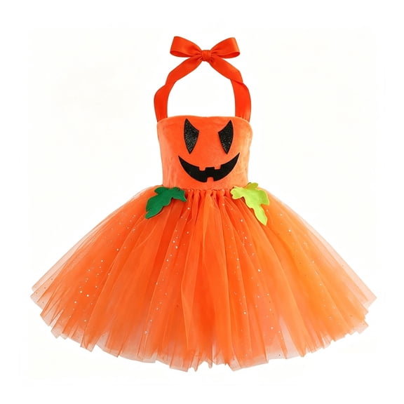 Girl Halloween Pumpkin Dress Sleeveless Toddler Pumpkin Outfit Girls Birthday Party Thanksgiving Dress Up