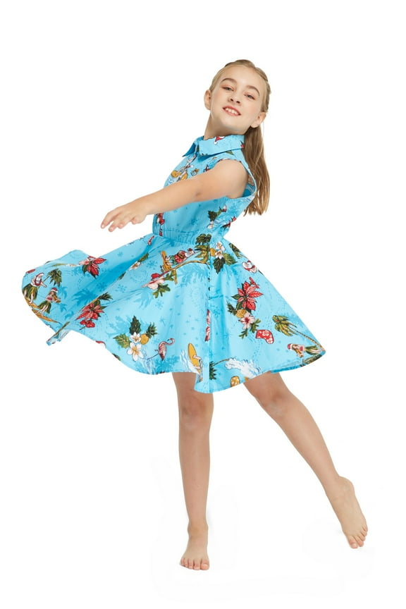 Girl Hawaiian Collar Shirt in Christmas Santa in Hawaii