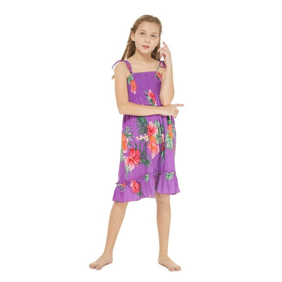 Girl Hawaiian Elastic Top Strap Dress in Pretty Tropical