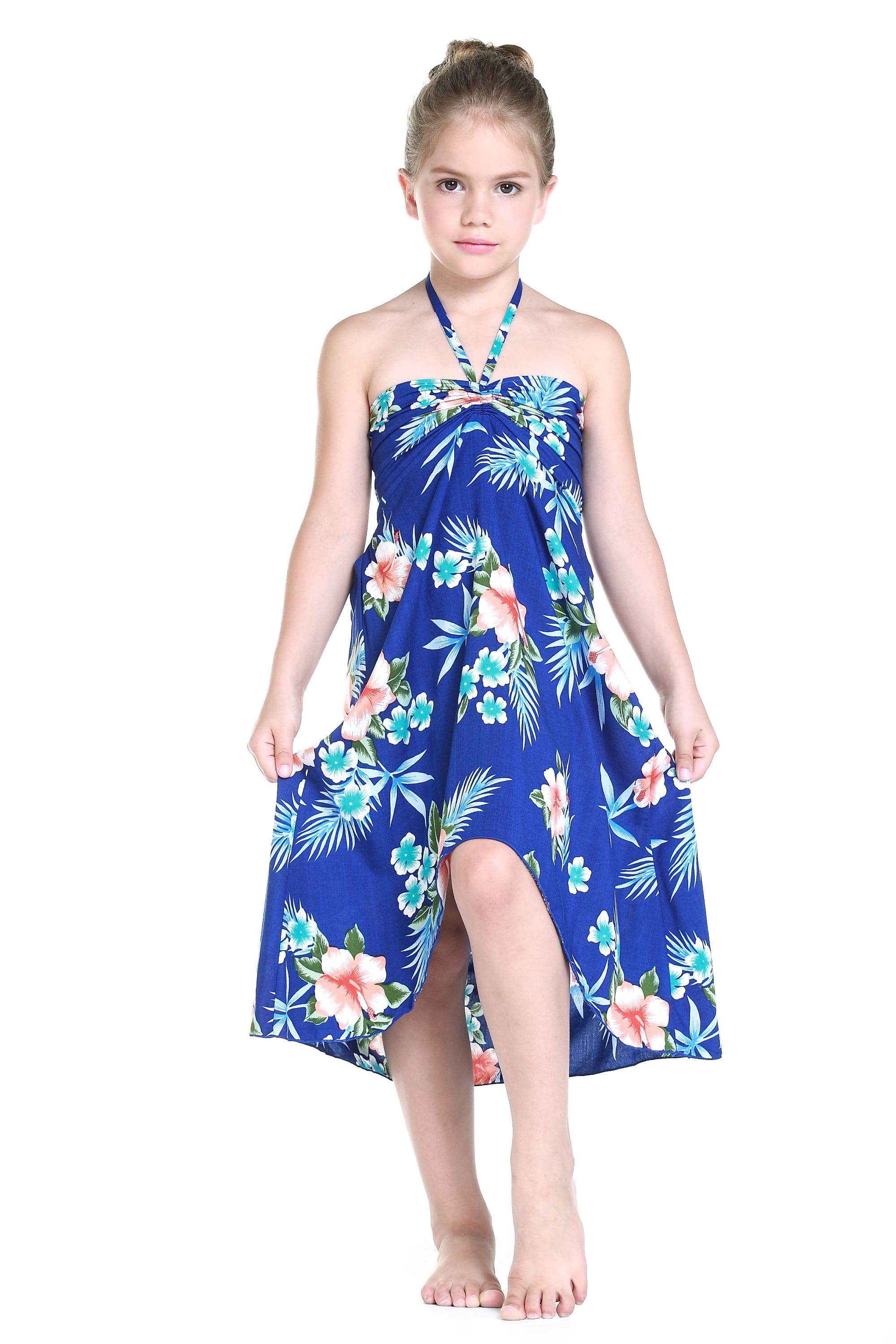 Girl Hawaiian Halter Dress in Hibiscus Blue Size 12 - Walmart.com