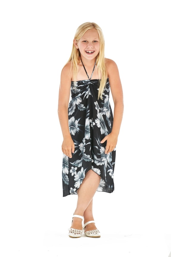 Girl Hawaiian Halter Dress in Midnight Bloom Size 10