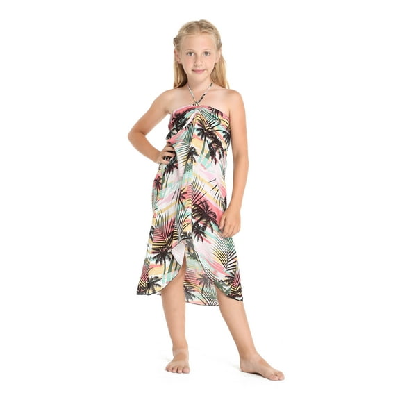 Girl Hawaiian Halter Dress in Neon Sunset Size 12