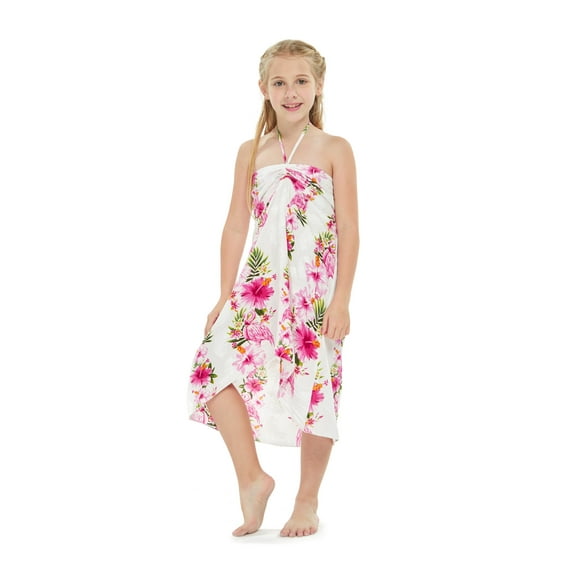 Girl Hawaiian Halter Dress in Pink Hibiscus Vine Size 6