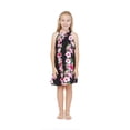thumbnail image 1 of Girl Hawaiian Round Neck with Ruffle Dress in Pink Black Hibiscus Vine Size 2, 1 of 5