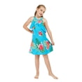 thumbnail image 1 of Girl Hawaiian Round Neck with Ruffle Dress in Pretty Tropical Turquoise Size 4, 1 of 5