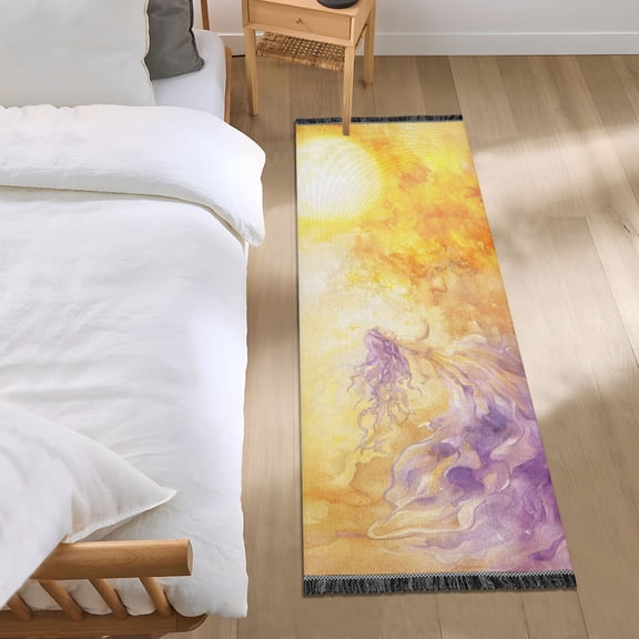 Girl Head for The Sun Watercolor Bedside Runner Rug 2'x 6' Non Slip Carpet Floor Mat Area Rug