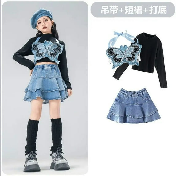Girl Hip Hop Fashion Sweatshirt Contrast Loose Pants Girls Crop Top Streetwear Child Street Dance Clothes Sets Kids Jazz Costume