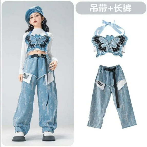 Girl Hip Hop Fashion Sweatshirt Contrast Loose Pants Girls Crop Top Streetwear Child Street Dance Clothes Sets Kids Jazz Costume