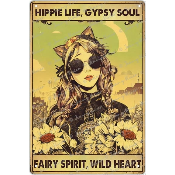 Girl Hippie Life Gypsy Soul Fairy Spirit Wild Heart Retro Metal Signs, Inspirational Quote Vintage Metal Signs, Vintage Coffee And Bar Wall Art Decor Aluminum Painting 5.5x8 Inches