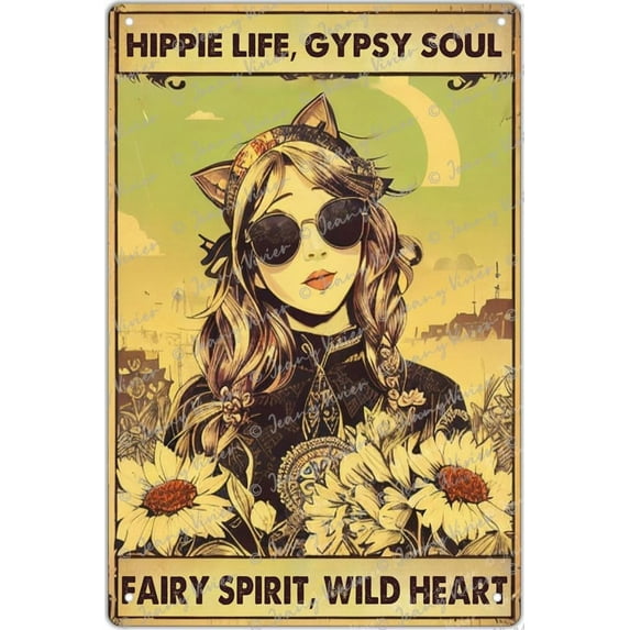 Girl Hippie Life Gypsy Soul Fairy Spirit Wild Heart Retro Metal Signs, Inspirational Quote Vintage Metal Signs, Vintage Coffee And Bar Wall Art Decor Aluminum Painting 12x16 Inches