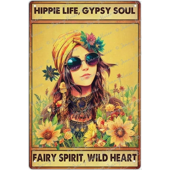 Girl Hippie Life Gypsy Soul Fairy Spirit Wild Heart Retro Metal Signs Inspirational Signs Vintage Metal Signs For Bedroom Living Room Bathroom Kitchen Garden Garage Wall Decor 6 x 8 In