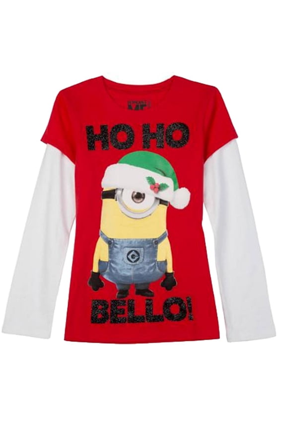 Girl Ho Ho Bello Minion Carl Holiday T-Shirt Christmas Tee