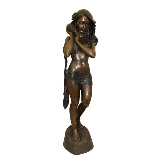 Girl Holding a Sea Shell Bronze Statue - Size: 13"L x 14"W x 57"H.