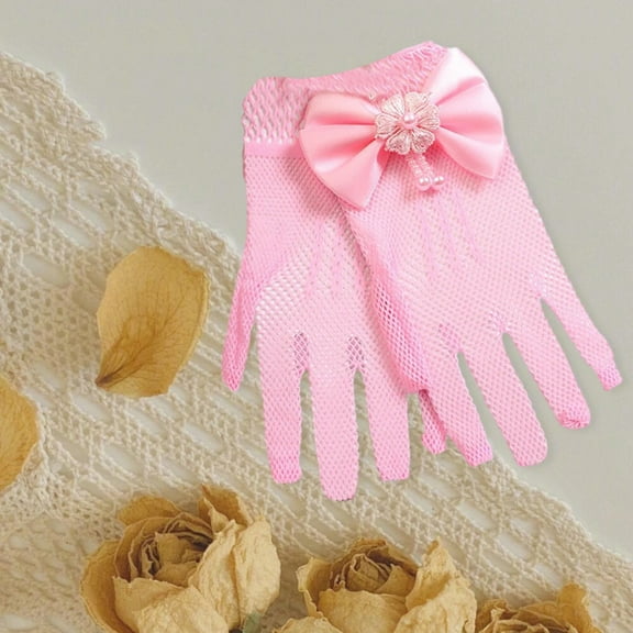 Girl Hollow Out Mesh Gloves Tea Gloves Kids Gloves Bow Tie Gloves Gloves For Little Girls Pearl Dress Gloves For Wedding Pageant For Girls