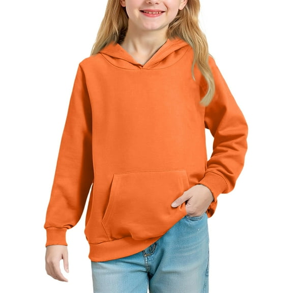 Girl Hoodie, Solid Color Pullover Sweatshirt with Adorable Animal Ears on Hood, Cute and Cozy Casual Wear for School, Parks, and Cool Days.,Orange,150