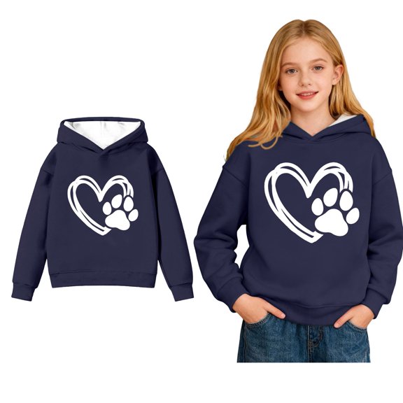 Girl Hoodie Valentines Day Sweatshirt Long Sleeve Heart Sweatshirts Crew Neck Sweatshirt Pullover Sweat Shirts for Girls 7-8 Years
