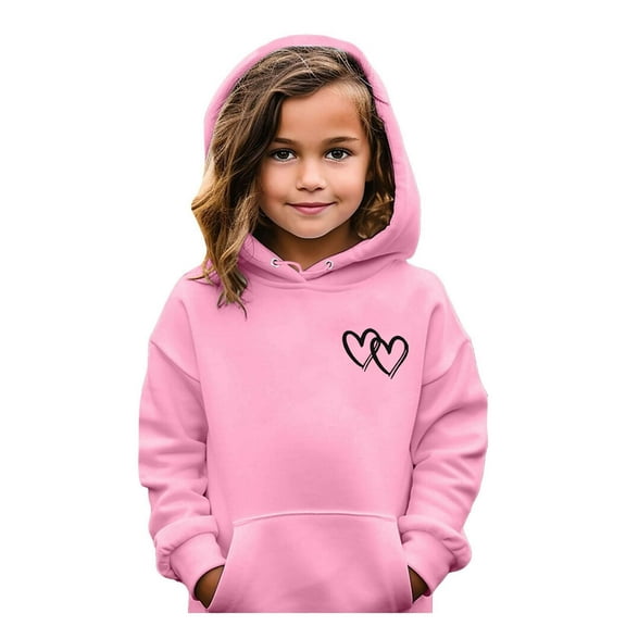Girl Hoodies Size 10-12 Long Sleeve Heart Print Soft Sweatshirt Graphic Hoody Kids Cute Pullovers Top Clothes For Girls,Pink,5-6 Years