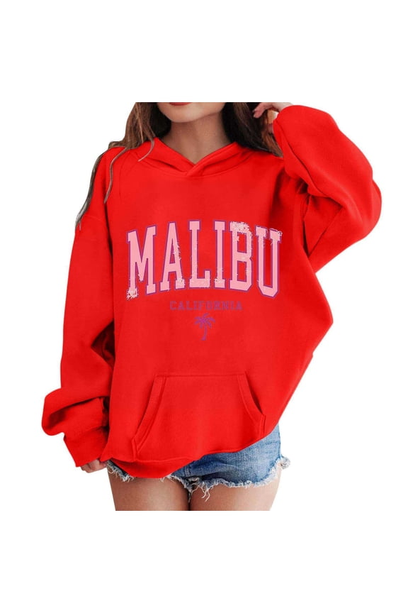 Girl Hoodies Size 14-16 Girls Long Sleeve Letter Print California Hooded Sweatshirt Oversized Graphic Hoodies Cute Pullovers Tops,Red,11-12 Years