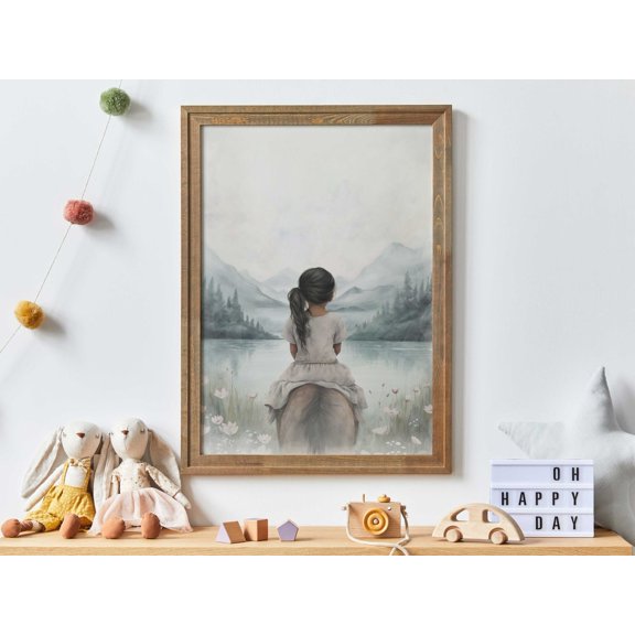 Girl And Horse Print, Horse Decor Girls Room, Horse Gift Young Girl, Horse Riding Art, Equestrian Wall Decor Kids, Girl Wall Art Wall Art, Modern Wall Decor, 24x36 UNFRAMED