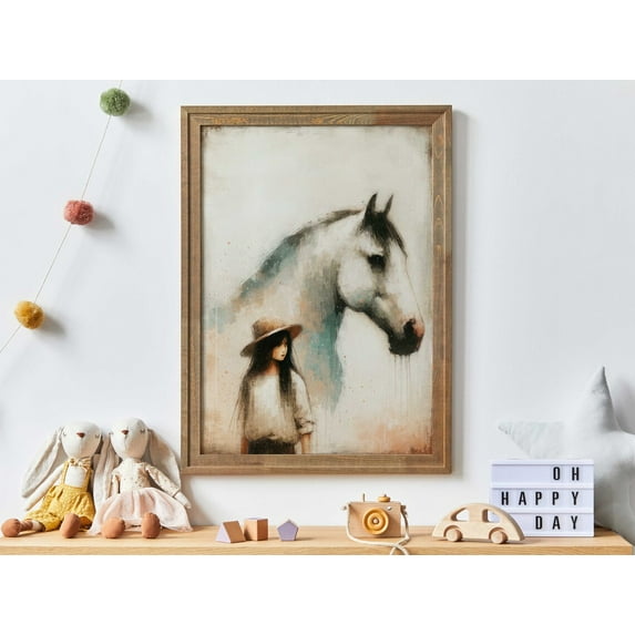 Girl And Horse Print, Horse Nursery Decor, Girls Room Decor, Horse Wall Art For Girls, Vintage Equestrian Art, Girl Wall Art Wall Art, Modern Wall Decor, 12x18 UNFRAMED