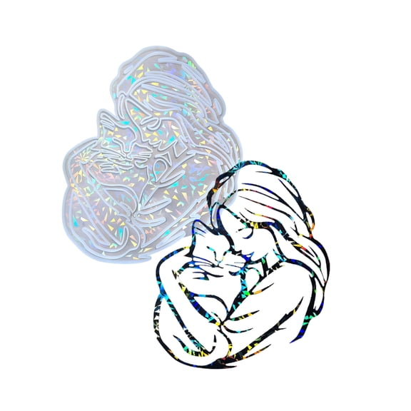 Girl Hugging Cats Wall Decoration Mould Holographical Rainbow Lights Silicone Mold for Wall Sticker Jewelry Making Tool