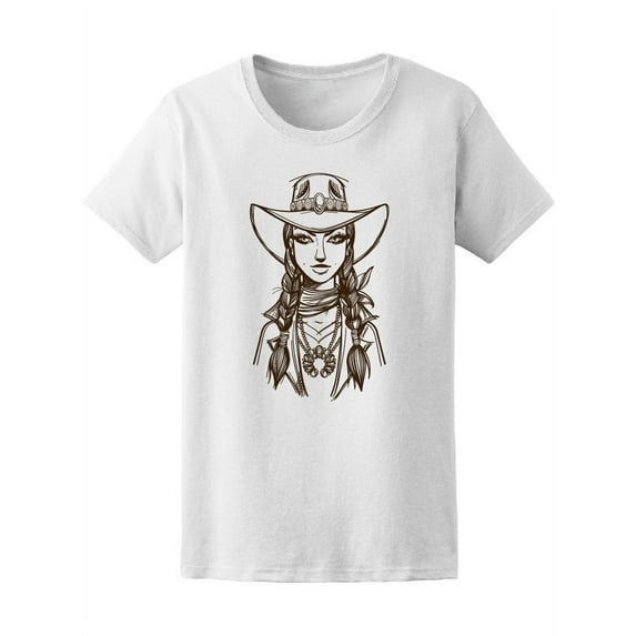 Girl In A Cowboy Hat Sketch T-Shirt Women -Image by Shutterstock, Female x-Large