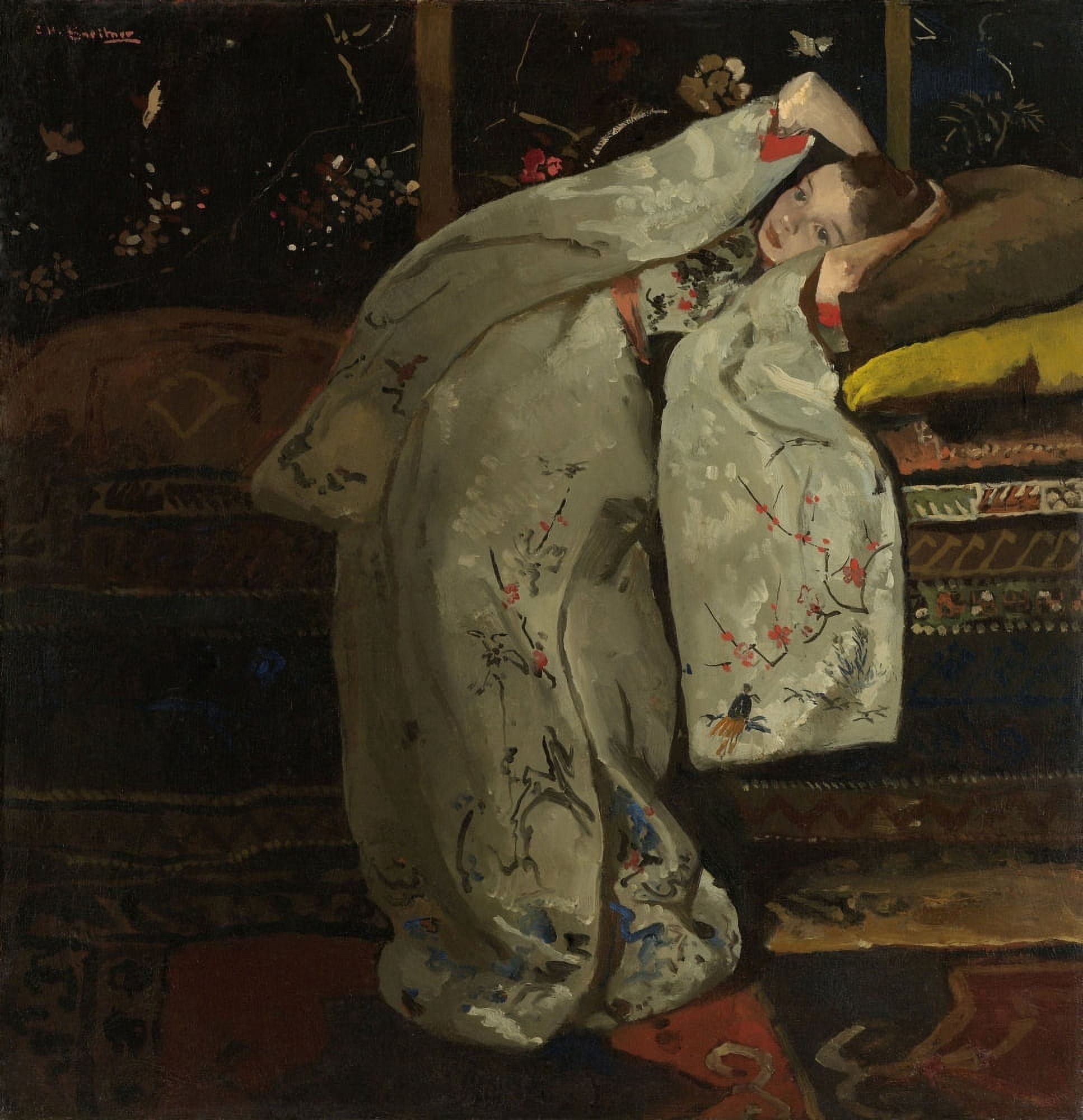 Girl In A White Kimono Canvas Art - (18 x 24)