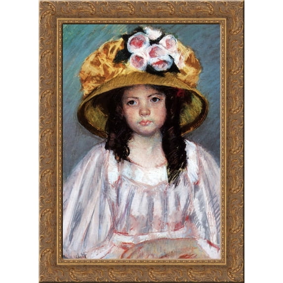 Girl In Large Hat 24x18 Gold Ornate Wood Framed Canvas Art by Mary Cassatt