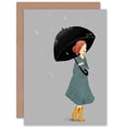 thumbnail image 1 of Girl In Rain Illustration Greetings Card Plus Envelope Blank inside, 1 of 3